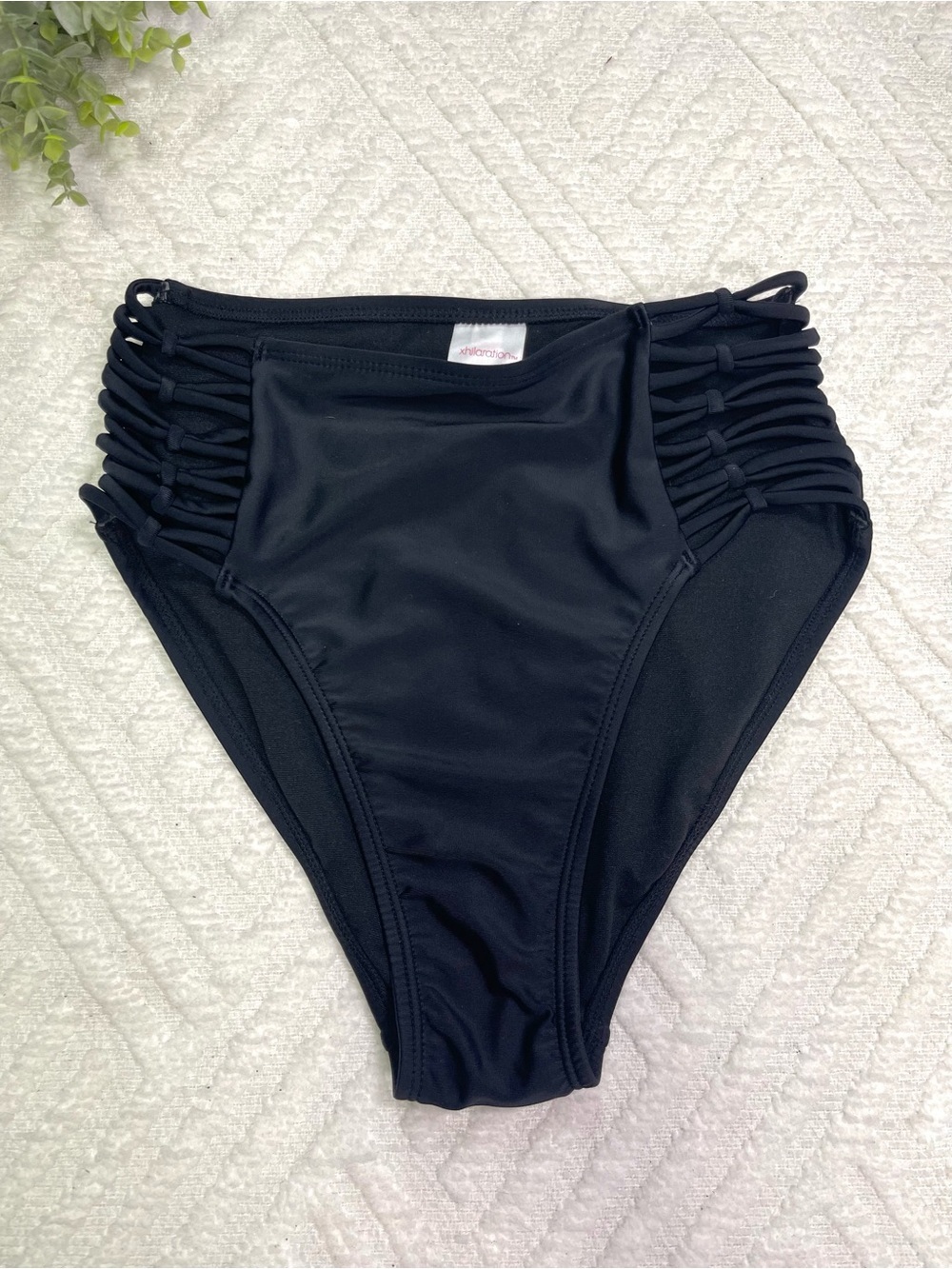 Xhilaration Black High-Waist Bikini Bottom with Strappy Side Cutouts